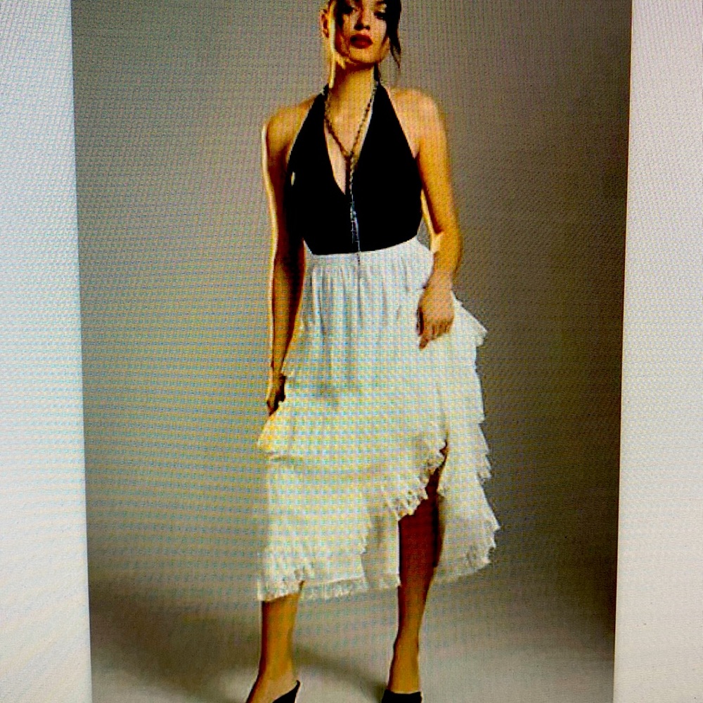 Anthropologie Forever That Girl LACY Lined Tiered MIDI Skirt S white nights NWT